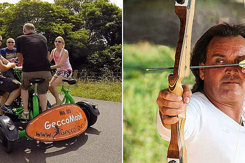 Ein Bogenschütze und GeccoMobil Fahrer | mit GeccoTours-TeamEvents.com